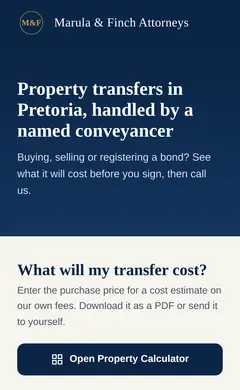 The same website on a phone: an 'Open Property Calculator' button.